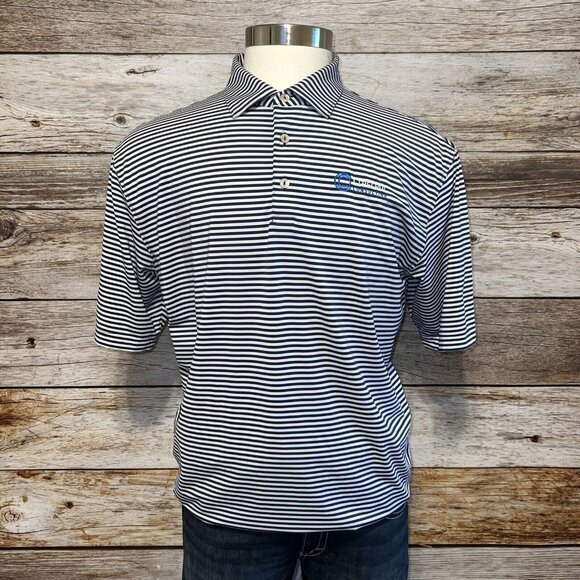Peter Millar Golf Polo Shirt XL Navy Blue Lightweight‎ Striped - Picture 1 of 6